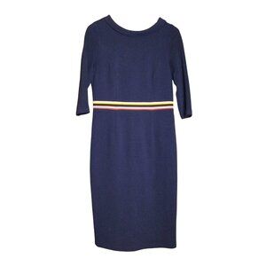 Boden Navy Midi Dress Colorful Striped Waistband Career Modest Size 10